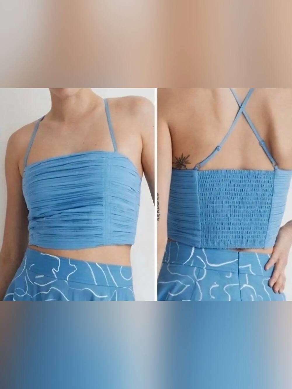 Madewell Sky Blue Smocked Bandeau Cami with Adjustable Straps